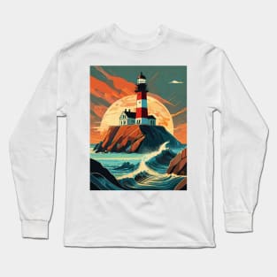 Coastal Beacon at Sunset with lighthouse Long Sleeve T-Shirt
